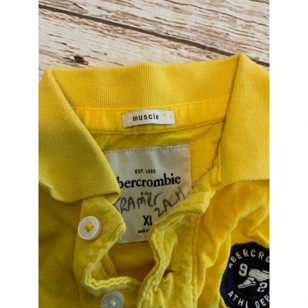 Abercrombie Kids Muscle Fit Polo Shirt Yellow XL Athl Dept Patch Short Sleeve